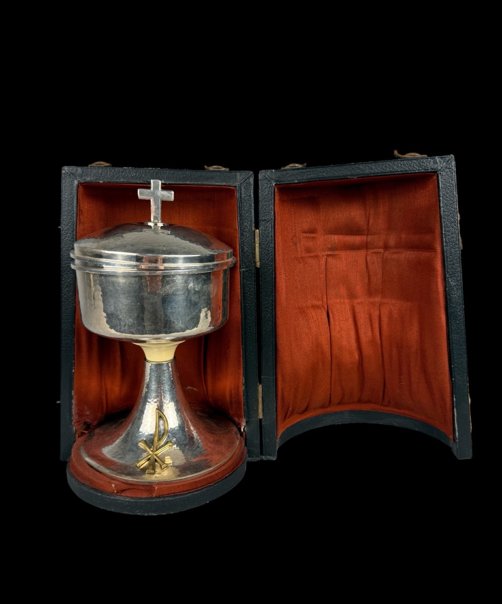 Liturgical Chalice In Silver And Silver-plated Bronze With Box - Belgium - Early 20th Century
