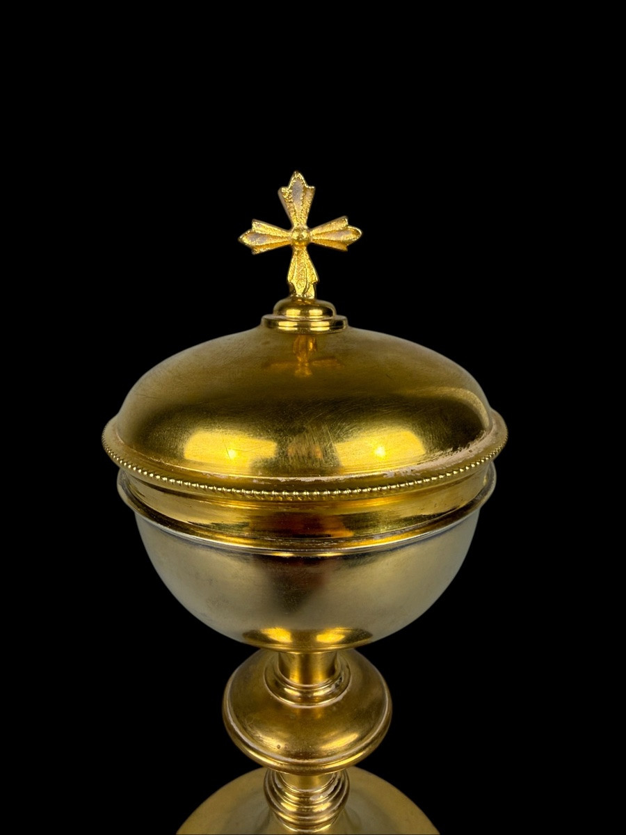 Ciboire en argent vermeil et metal doré - France - début 20e siecle-photo-3