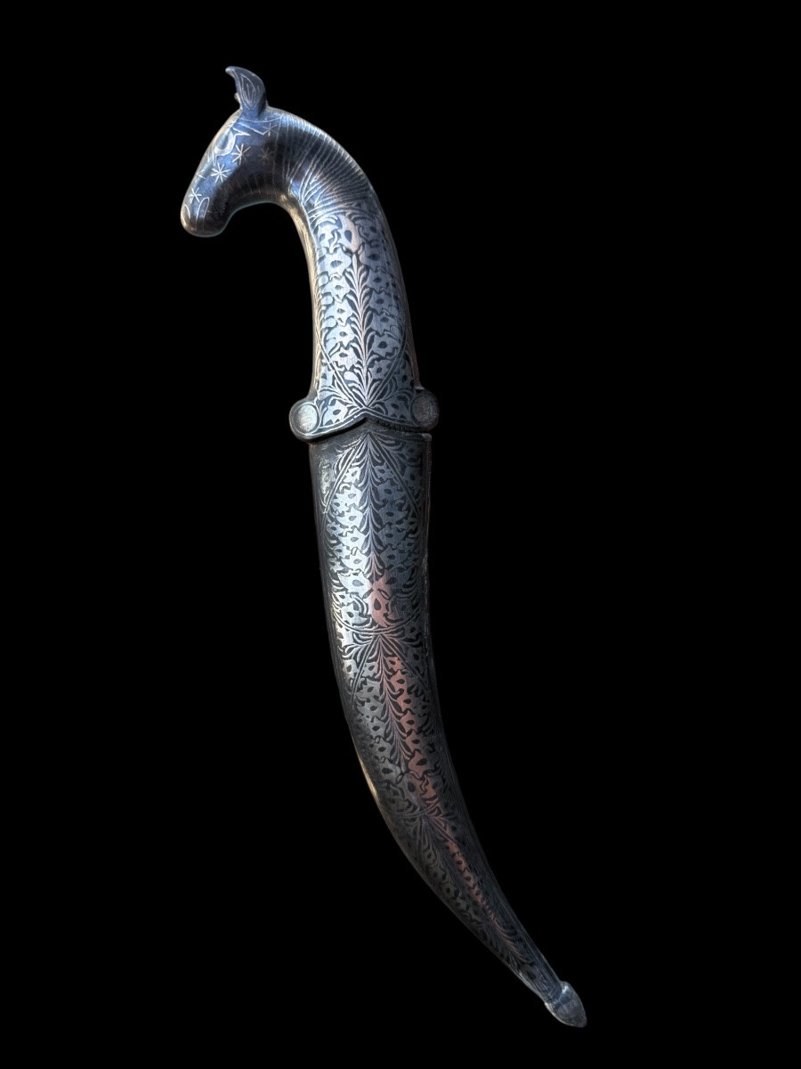 Damascus Steel And Silver Inlaid Indo-persian Dagger/knife - India - Early 20th Century-photo-1