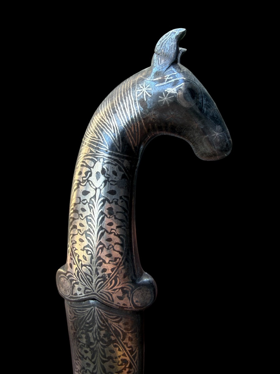 Damascus Steel And Silver Inlaid Indo-persian Dagger/knife - India - Early 20th Century-photo-2