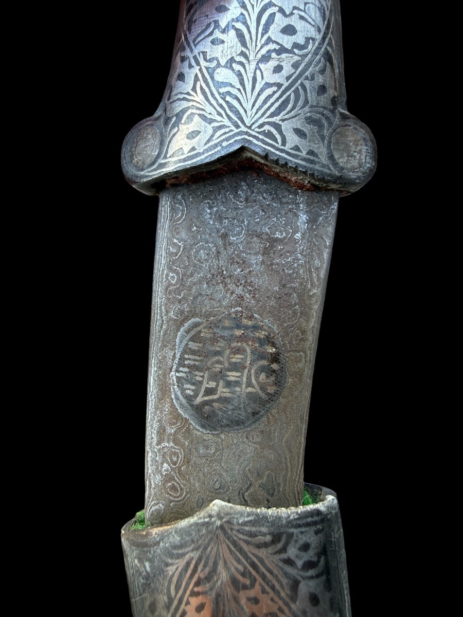 Damascus Steel And Silver Inlaid Indo-persian Dagger/knife - India - Early 20th Century-photo-3
