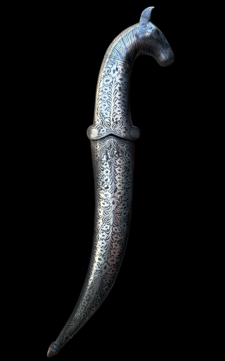Damascus Steel And Silver Inlaid Indo-persian Dagger/knife - India - Early 20th Century