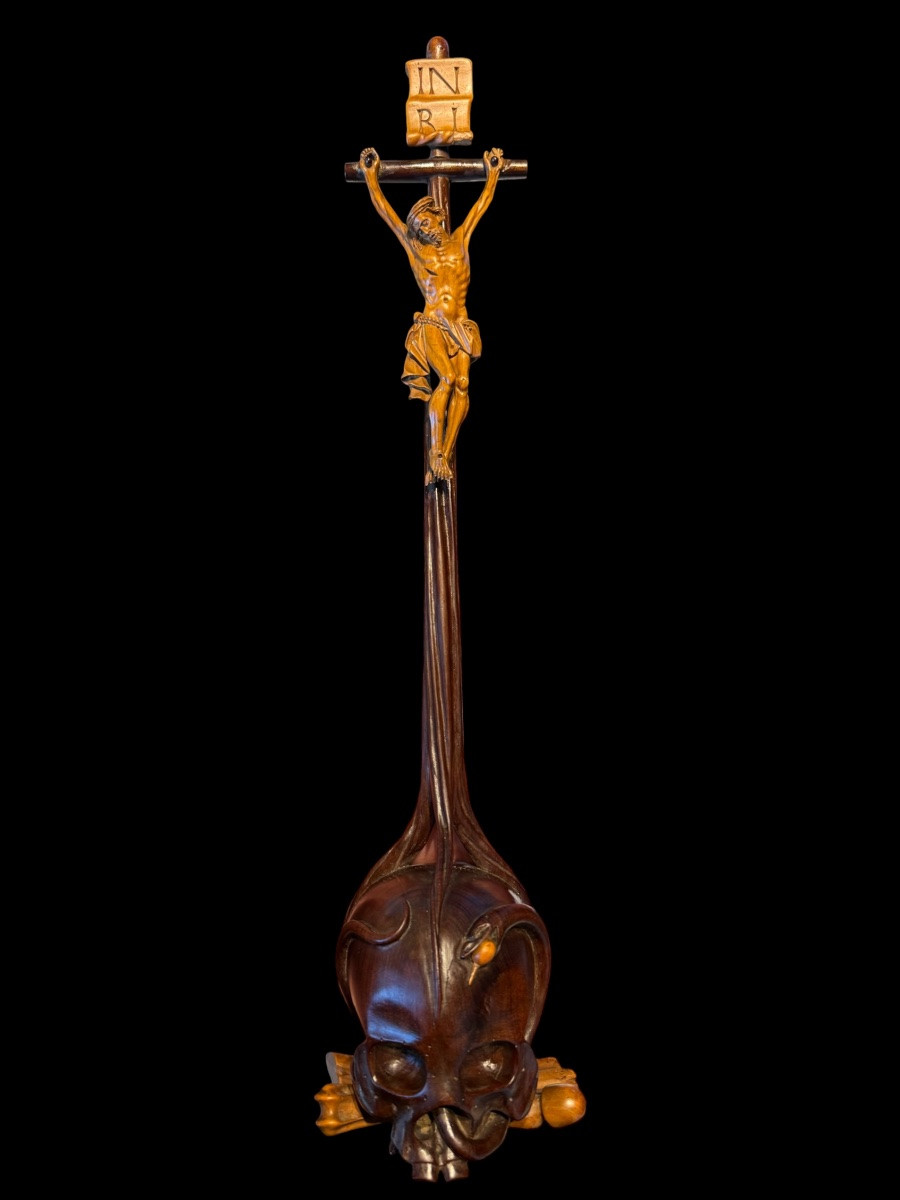 Standing Devotional Crucifix With Skull Base - Southern Germany - 17th Century-photo-1
