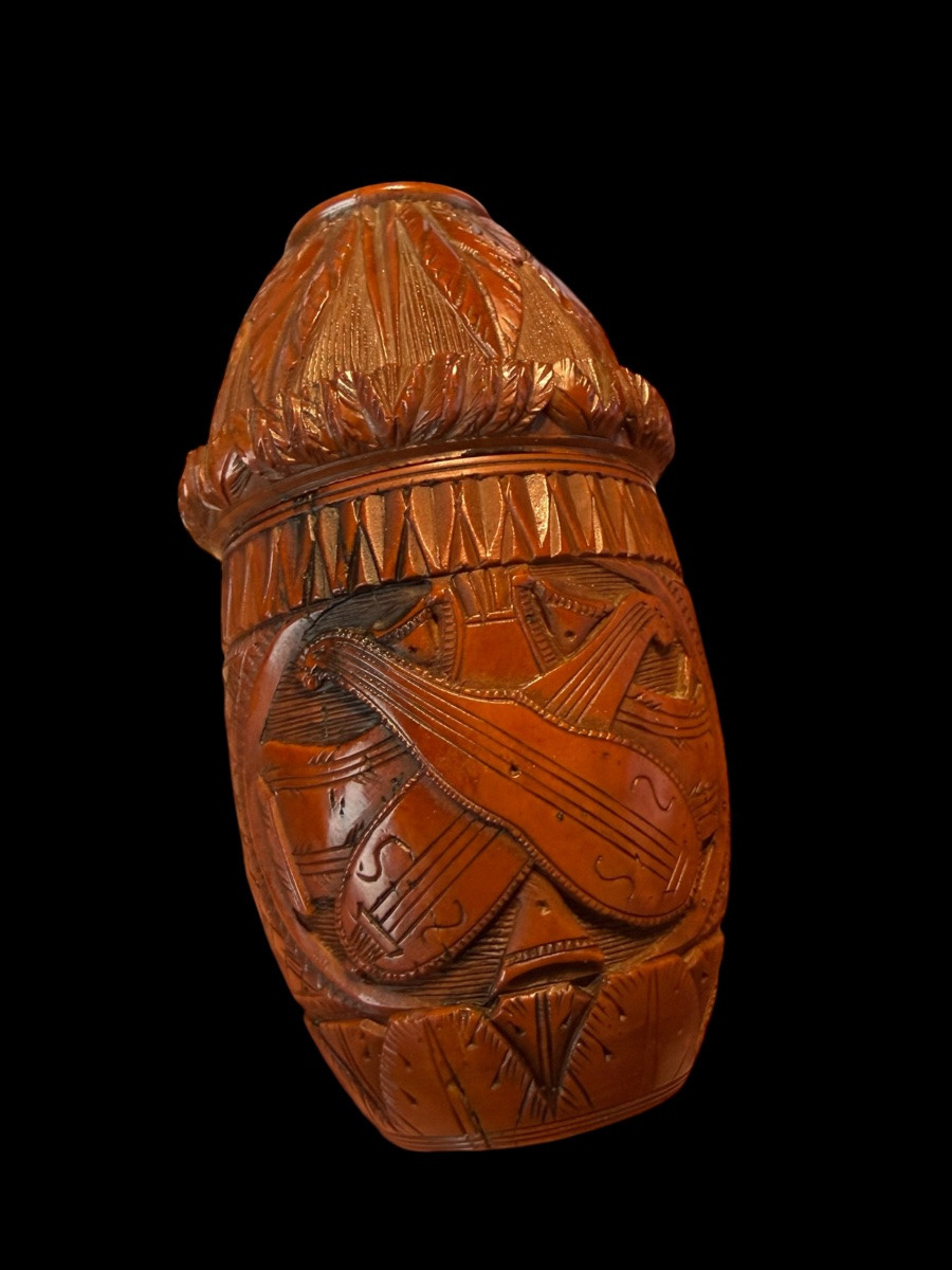 Tobacco Box In Sculpted Corozo Nut, Napoleontic Period - France - 18th Century-photo-1