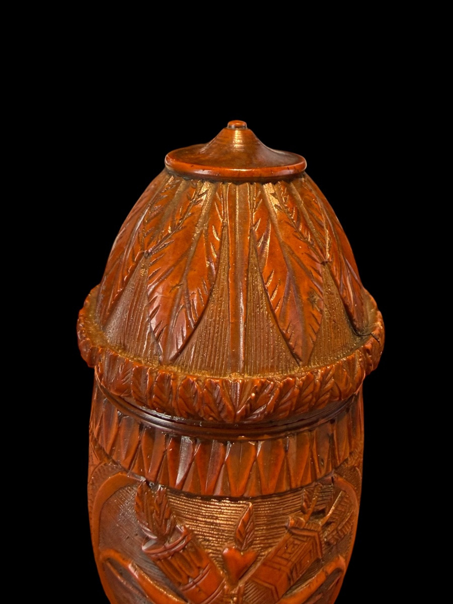 Tobacco Box In Sculpted Corozo Nut, Napoleontic Period - France - 18th Century-photo-3