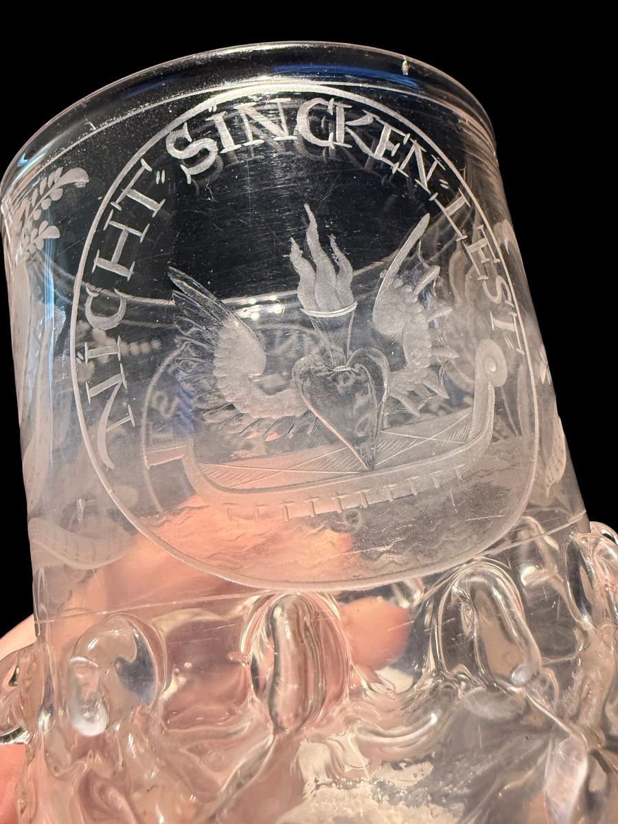 Lobed, Blown And Engraved White Glass - Germany Or Netherlands - 17th Century-photo-6
