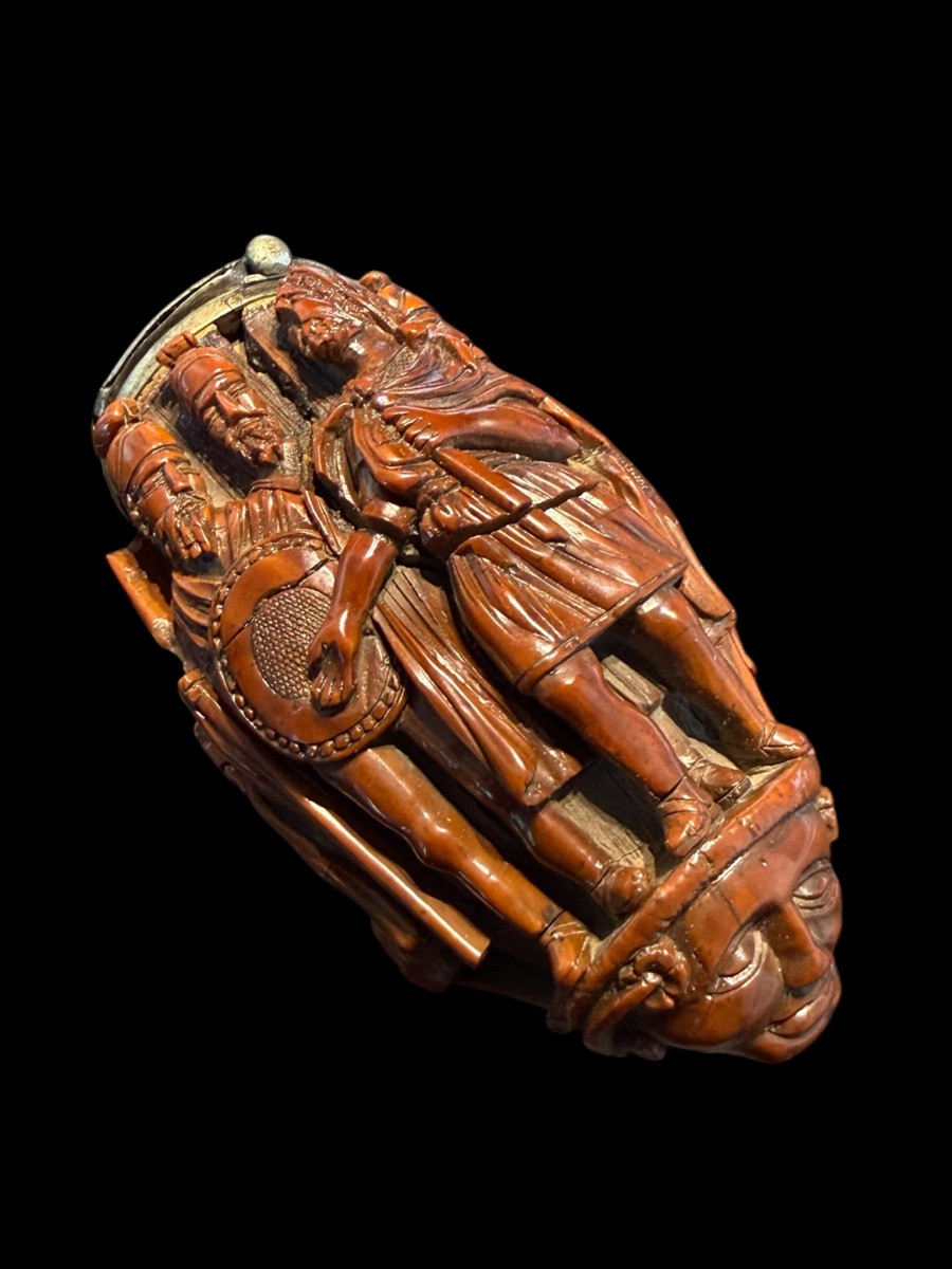 Pipe Head In Corozo Nut With Carved Figures - France - 18th Century-photo-1