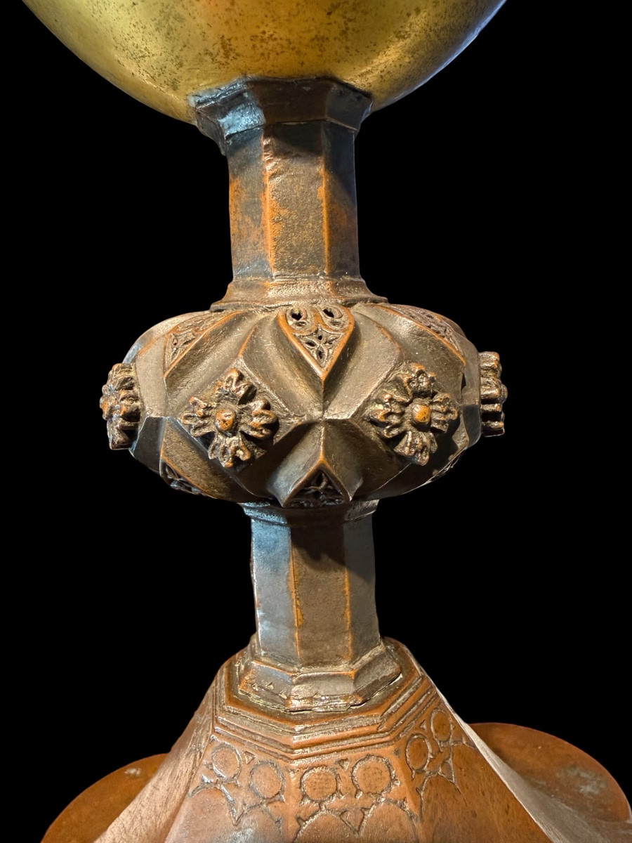 Calice avec ‘Memento Mori’ gothique en cuivre et cuivre doré - Italie - 15e siècle-photo-1