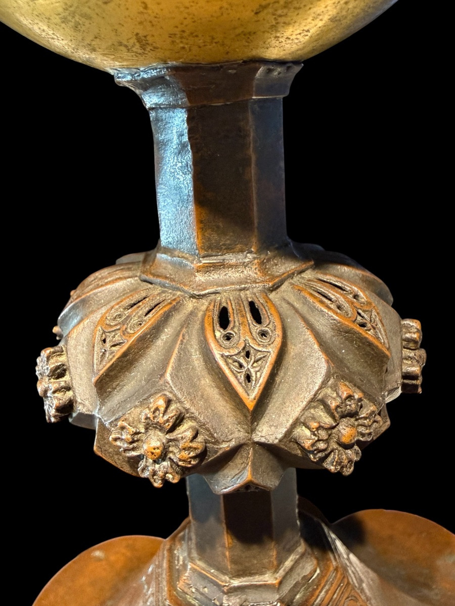 Calice avec ‘Memento Mori’ gothique en cuivre et cuivre doré - Italie - 15e siècle-photo-2