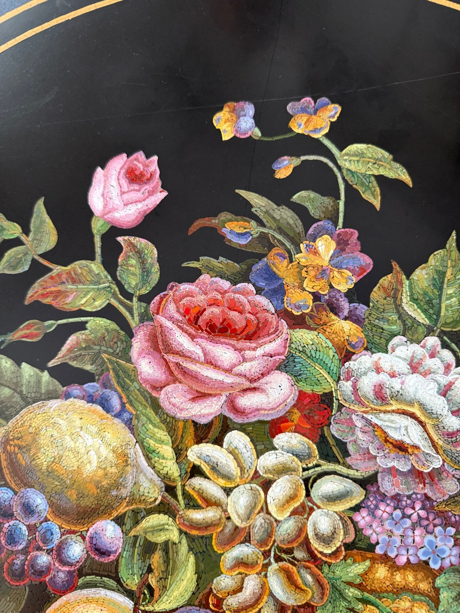 Table en micromosaïque attribuée à l’atelier de Michelangelo Barberi - Italie - 19e siècle-photo-2
