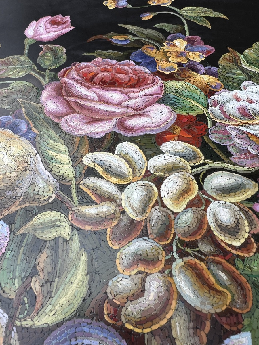 Table en micromosaïque attribuée à l’atelier de Michelangelo Barberi - Italie - 19e siècle-photo-4