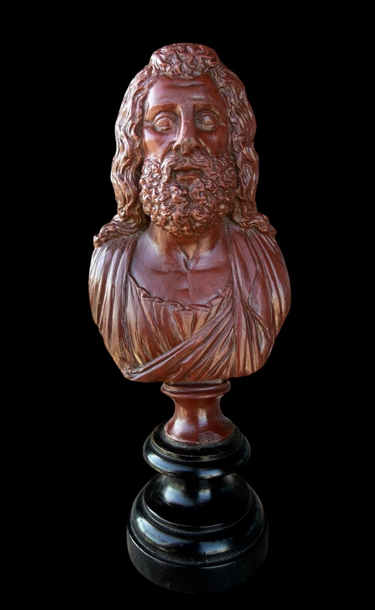 Buste du dieu grec ‘Sarapis’ en jaspe rouge sculpté - 18e siècle