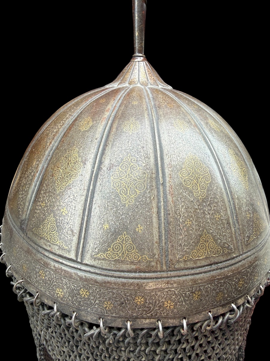 Casque ‘Kulah Khud’ en acier et or - Indo/Perse - 19e siècle-photo-4