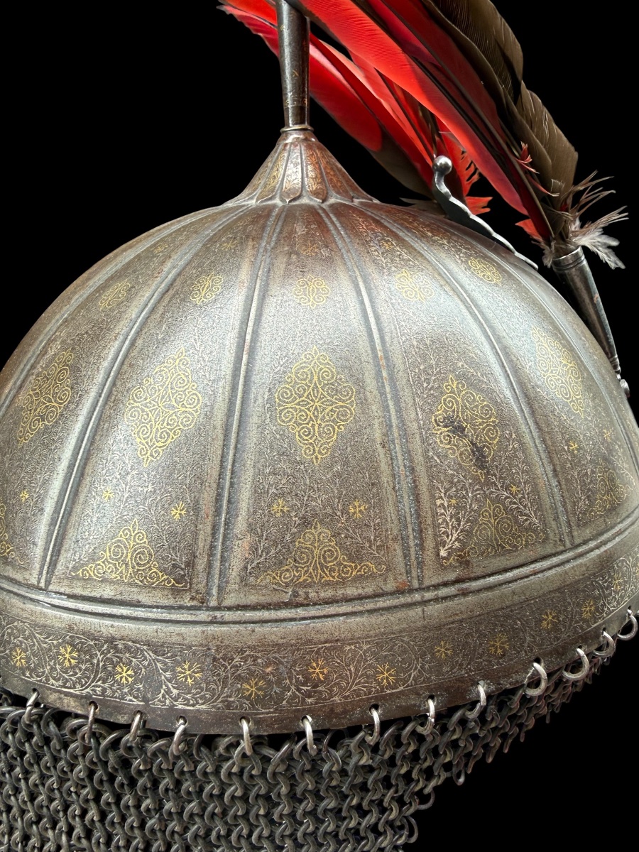 Casque ‘Kulah Khud’ en acier et or - Indo/Perse - 19e siècle-photo-1