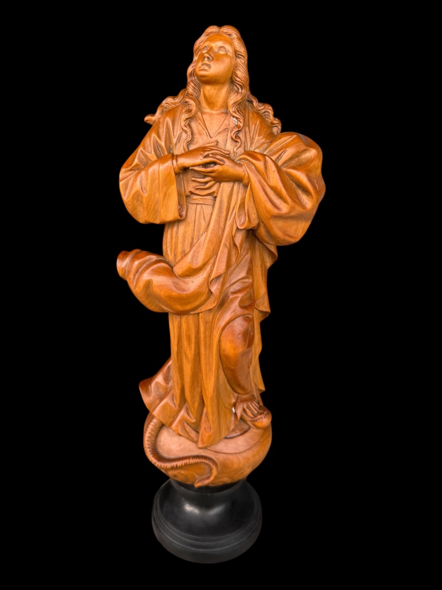 Vierge Immaculée en buis sculpté – 19e siècle-photo-2
