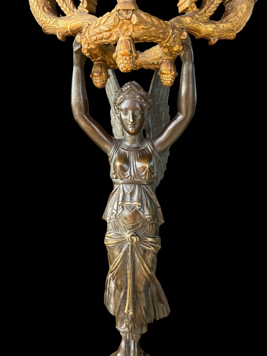 Paire de bougeoirs/candélabras en bronze et bronze doré époque empire - France - début 19e-photo-2