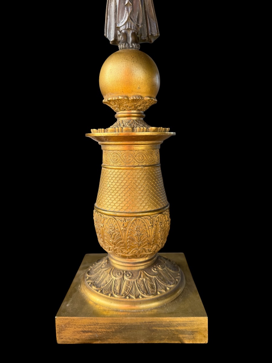 Paire de bougeoirs/candélabras en bronze et bronze doré époque empire - France - début 19e-photo-4