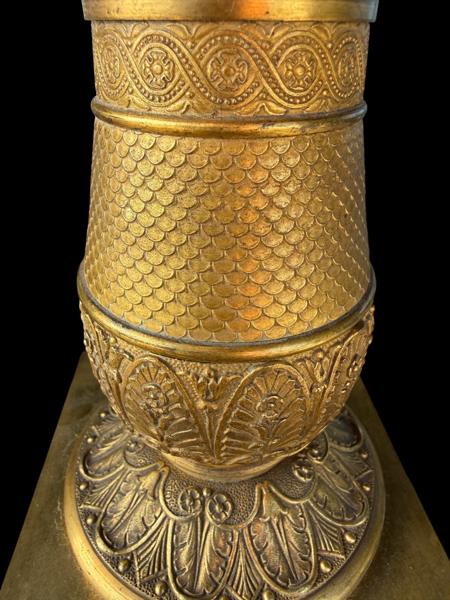 Paire de bougeoirs/candélabras en bronze et bronze doré époque empire - France - début 19e-photo-1