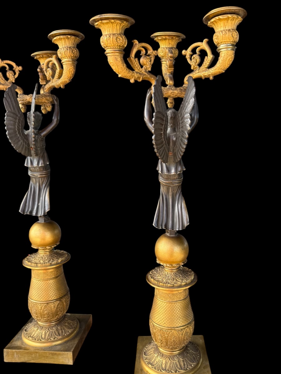 Paire de bougeoirs/candélabras en bronze et bronze doré époque empire - France - début 19e-photo-3
