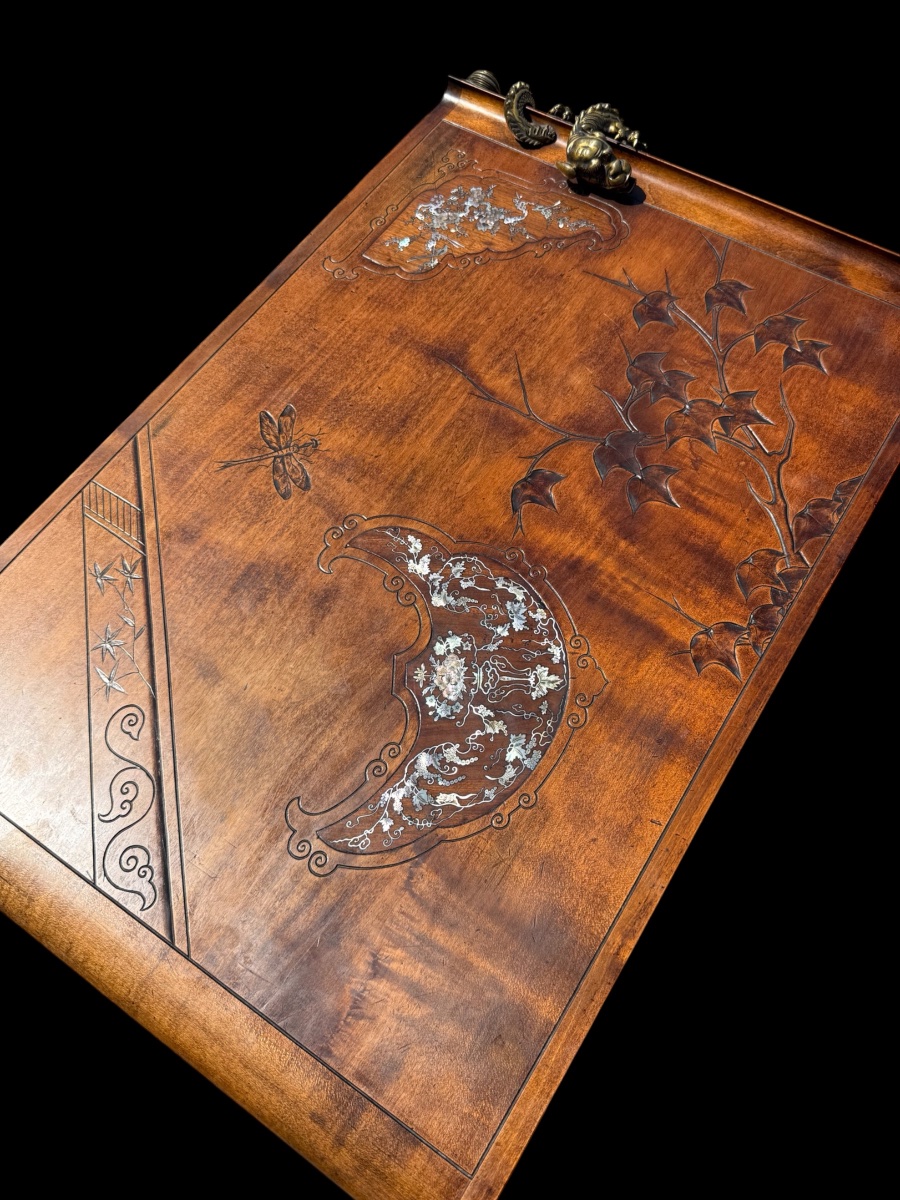 Table avec nacre et bronze par Gabriel Viardot - France - 19e siècle-photo-2