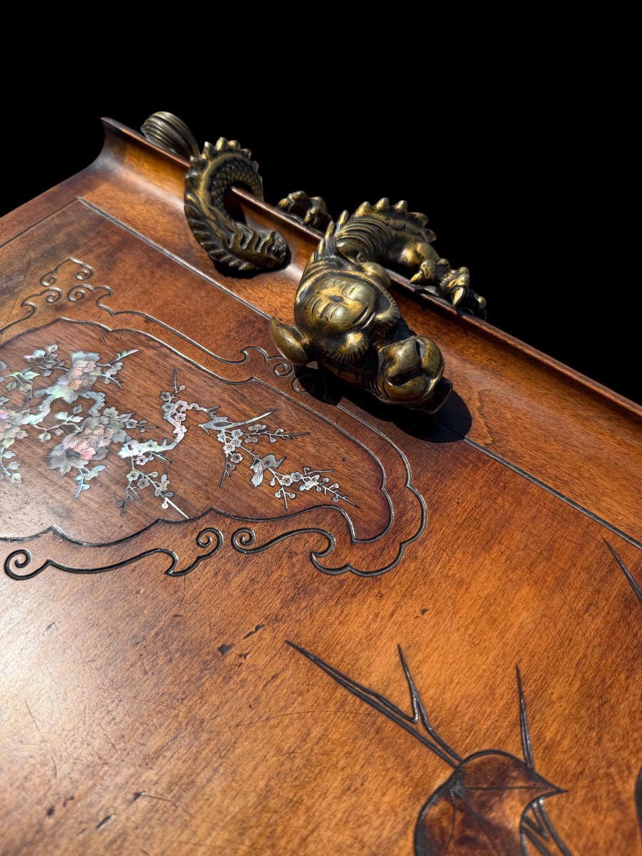 Table avec nacre et bronze par Gabriel Viardot - France - 19e siècle-photo-3