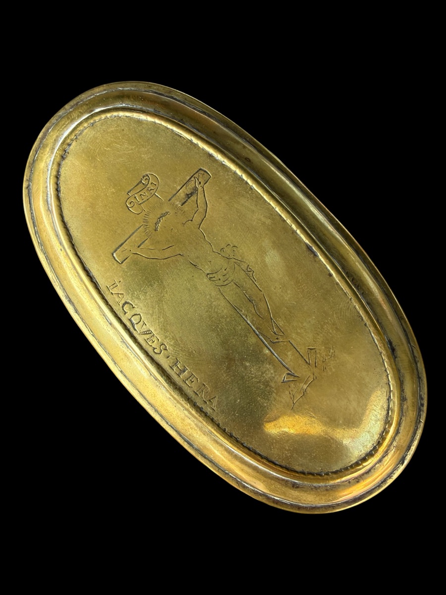 Brass/copper Tobacco Box With A Religious Scene - 18th Century