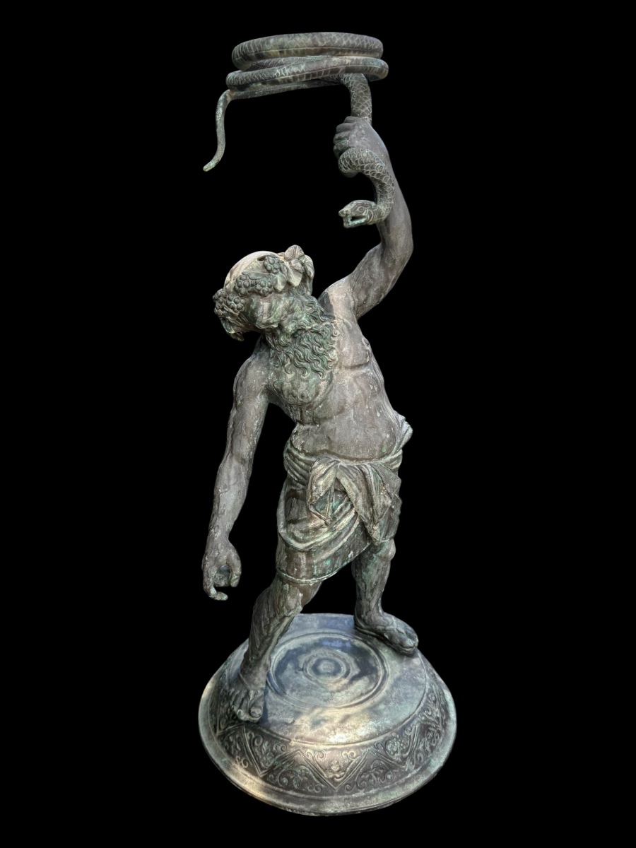 Grand bronze de Silène ‘Silenus’ par M. Amodio - ‘Grand tour’ - Italie - fin 19e siècle