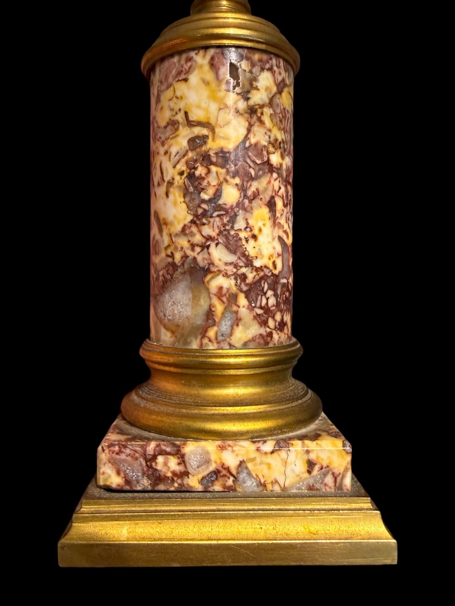 Colonne en marbre brèche et bronze doré, surmontée d’une sphère étoilée – France/italie - XIXe -photo-3