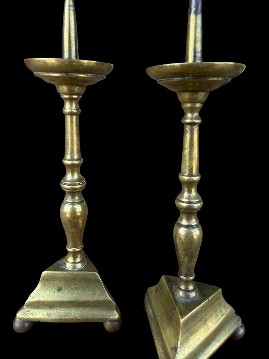 Pair Of Miniature Bronze Candlesticks - 17th Century-photo-2
