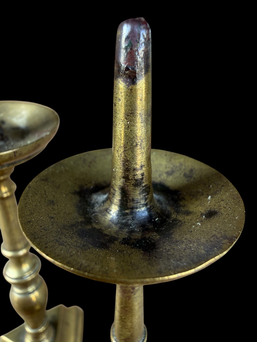 Pair Of Miniature Bronze Candlesticks - 17th Century-photo-3