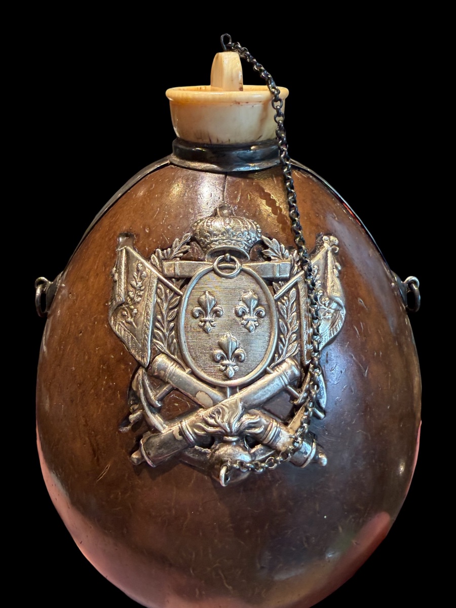 Coconut Powder Flask With Silver Coat Of Arms - Early 19th Century-photo-2