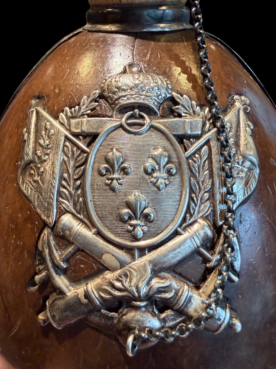 Coconut Powder Flask With Silver Coat Of Arms - Early 19th Century-photo-3