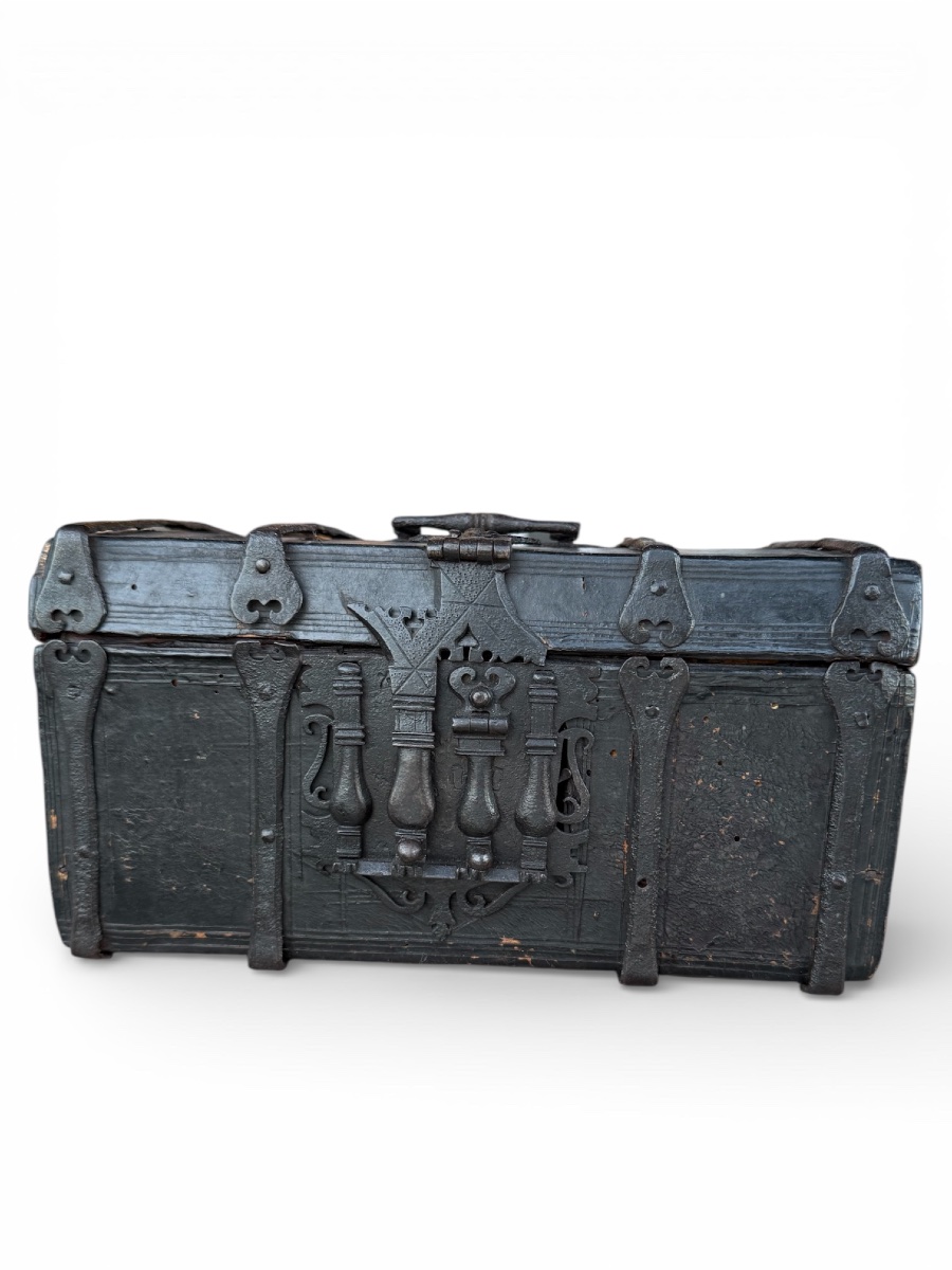 Chest Made Of Wrought Iron, Leather, And Wood - Spain - 16th Century-photo-2