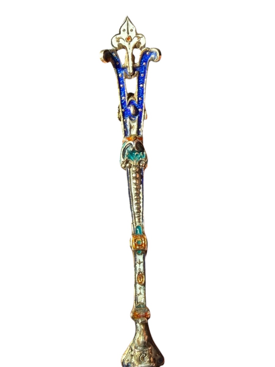 Enameled Silver Spoon With Rock Crystal - Austria - 19th Century-photo-3