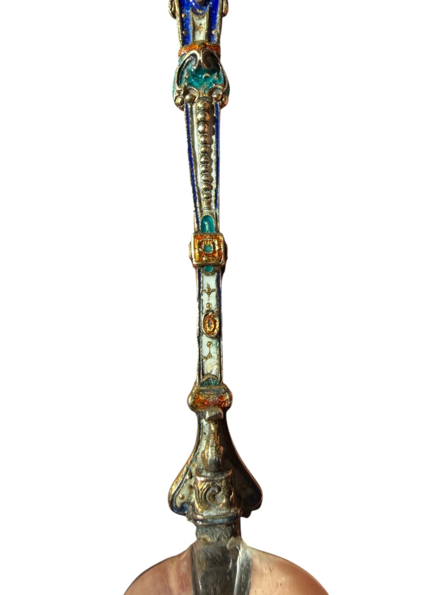 Enameled Silver Spoon With Rock Crystal - Austria - 19th Century-photo-4