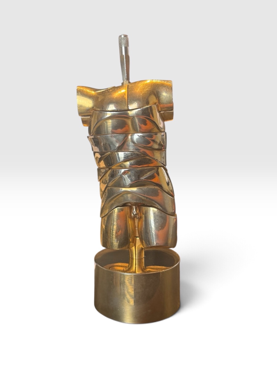 Miguel Berrocal (1933–2006) – “mini-david” Sculpture In Gilded Bronze With Key – 1969