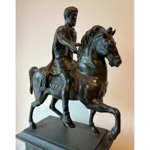 Statue équestre De Marcus Aurelius En Bronze Patiné Du Période Grand Tour - 19e Siècle