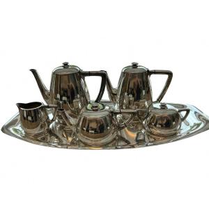 Tea/coffee Service In Silver Metal From 'wiskemann' In Art Deco Style - 20th Century