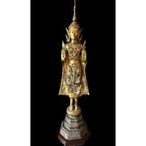 Très Grand Bouddha Thaïlandais En Bronze Doré 'rattanakosin' - Thaïlande - Fin Du 19ème Siècle