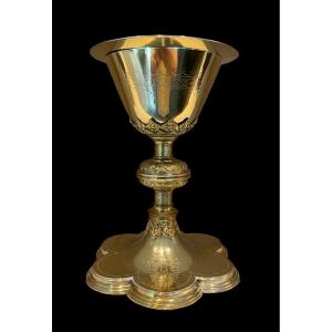 Chalice In Gilded Silver And Gilded Metal With Patena - Neo-gothic - Late 19th, Early 20th Century