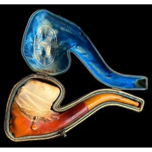 Beautiful Meerschaum Pipe With An African Woman's Head - France - Early 20th Century