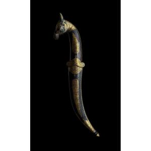 Indo-persian Horse Head Dagger 'khanjar' Steel With Gold 'koftgari' - 19th/20th Century