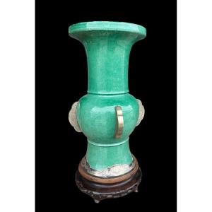 Grand vase chinois vert en faïence avec monture en argent périod Qing - Chine - 18e siècle