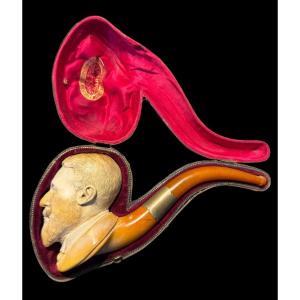 Pipe tabac en écume de mer avec une tête d’homme sculptée - Paris, France - fin 19e siècle