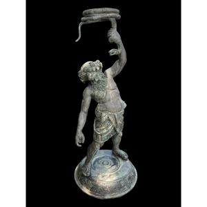 Large Bronze Statue Of Silenus By M. Amodio - “grand Tour” - Italy - Late 19th Century