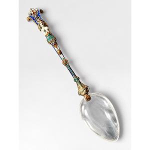 Cuillere en argent émaillé et cristal de roche - Autriche - 19e siècle