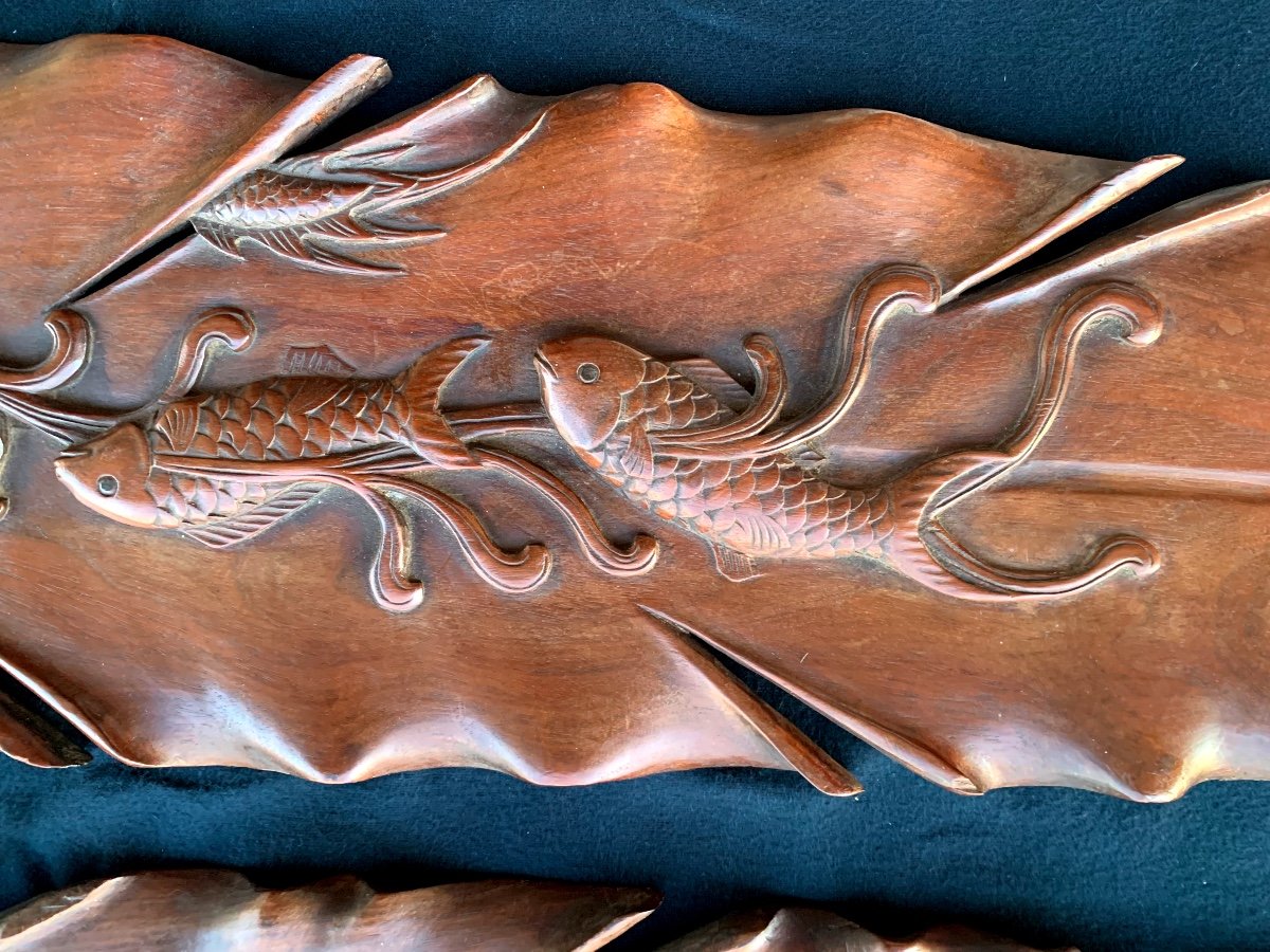Paire de panneaux , Art d’Asie , 1870, dragons, poissons , Chine -photo-1
