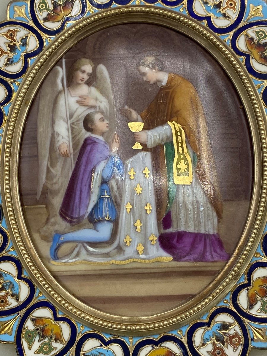 Holy Water Font In Cloisonné Enamel, Porcelain Medallion -photo-2