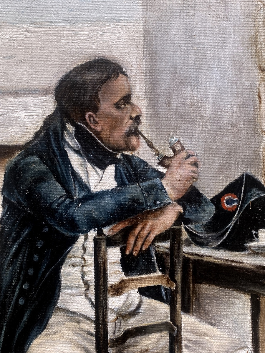 Huile sur toile , Soldat du 1er Empire , fin 19eme -photo-2
