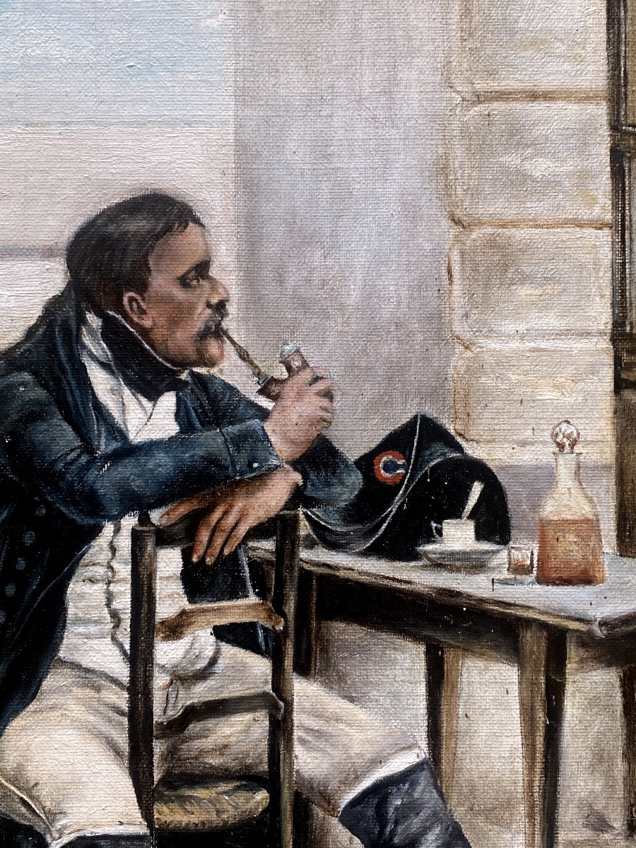 Huile sur toile , Soldat du 1er Empire , fin 19eme -photo-4